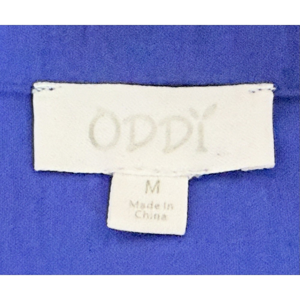 Oddi Cobalt Blue Smocked Hem Blouse M Balloon Sleeve Lightweight Boho Top - Picture 8 of 9